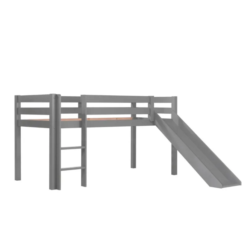 VIPACK - Lit Mi - Hauteur (H 115cm) PINO Avec Toboggan 90 X 200 cm Gris