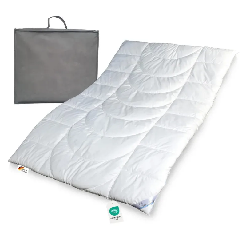 eine Bettdecke mit Tasche 200x200 Allergiker geeignet weiß mit Biese Klimafaser