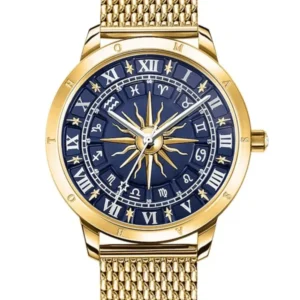 Thomas Sabo Damenquarzuhr mit goldenem Metallband und blauem Zifferblatt