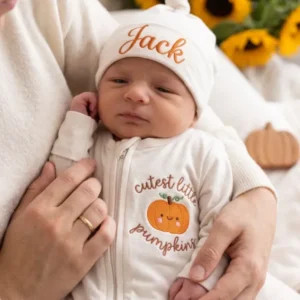 Personalized Cutest Little Pumpkin Embroidered Bamboo Zipper Footie